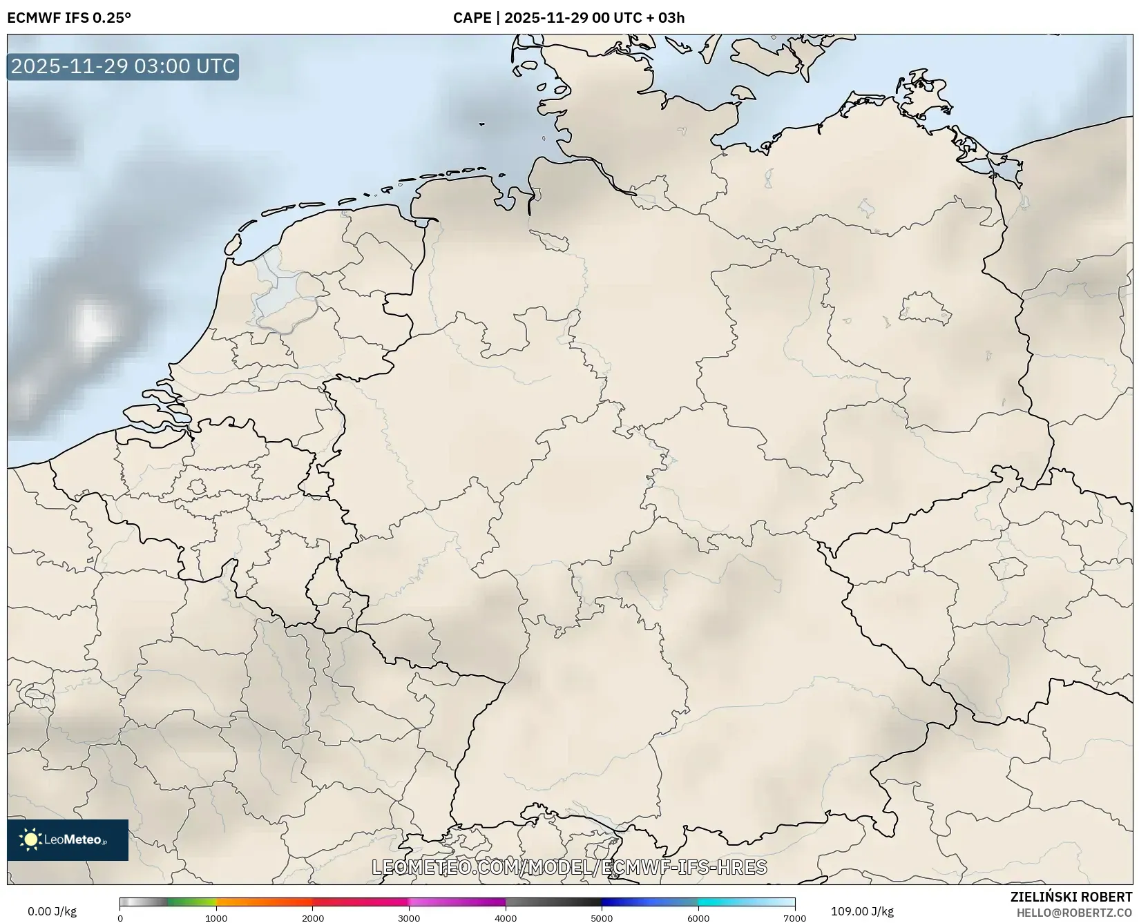 ECMWF IFS 0.25° model - Germany, CAPE
