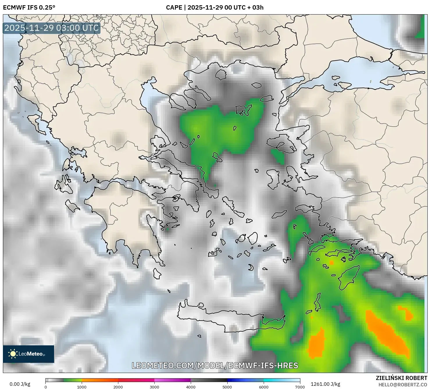 ECMWF IFS 0.25° model - Greece, CAPE