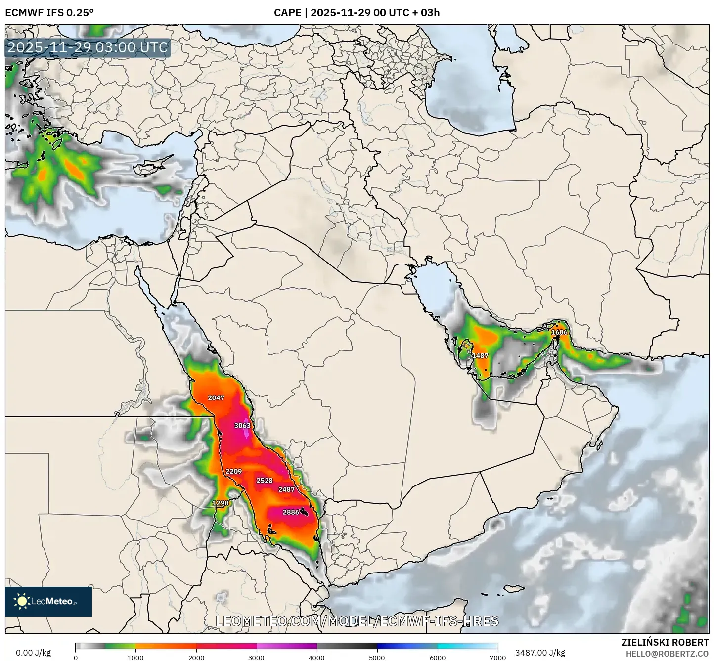 ECMWF IFS 0.25° model - Middle East, CAPE