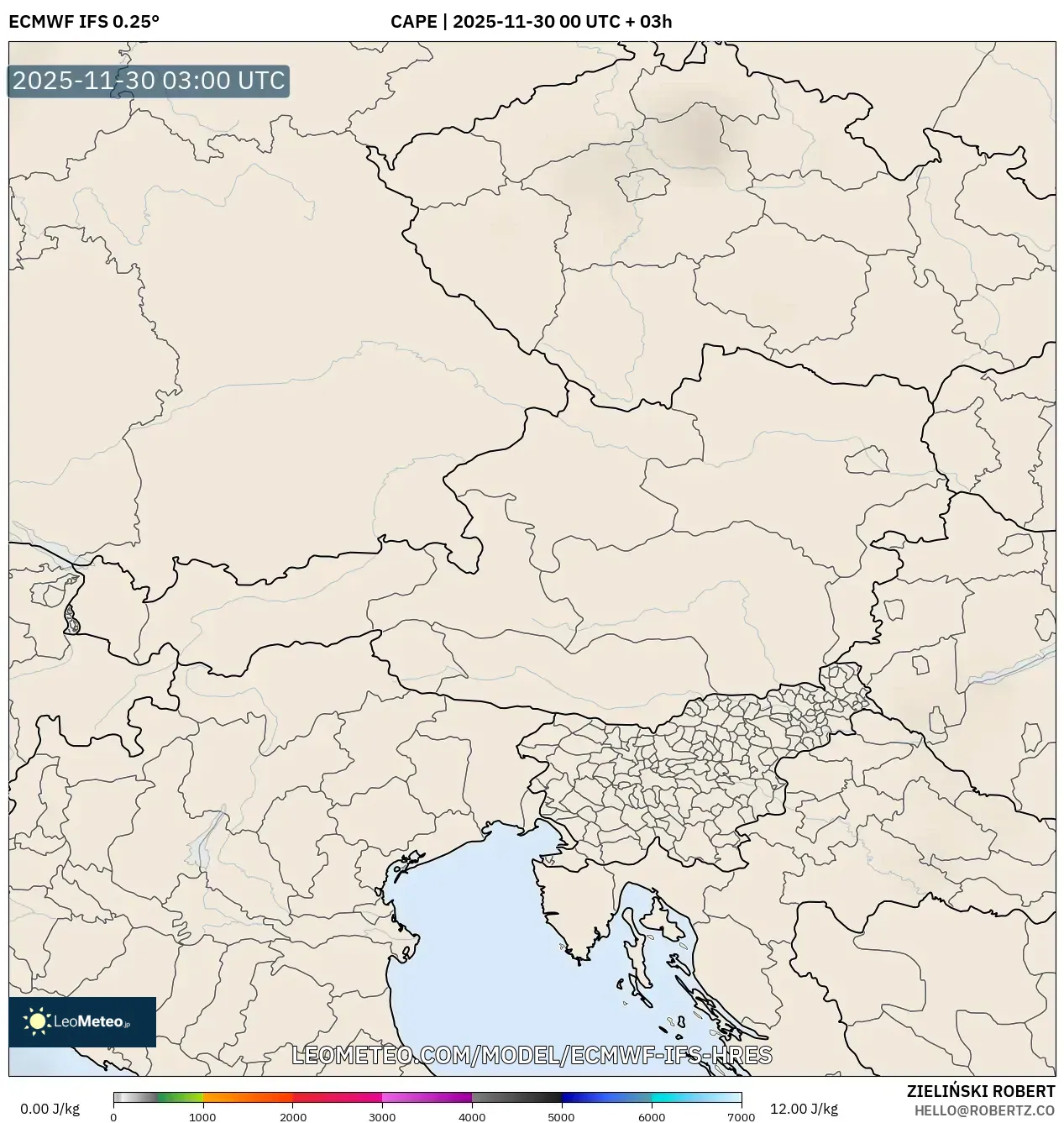ECMWF IFS 0.25° model - Austria, CAPE