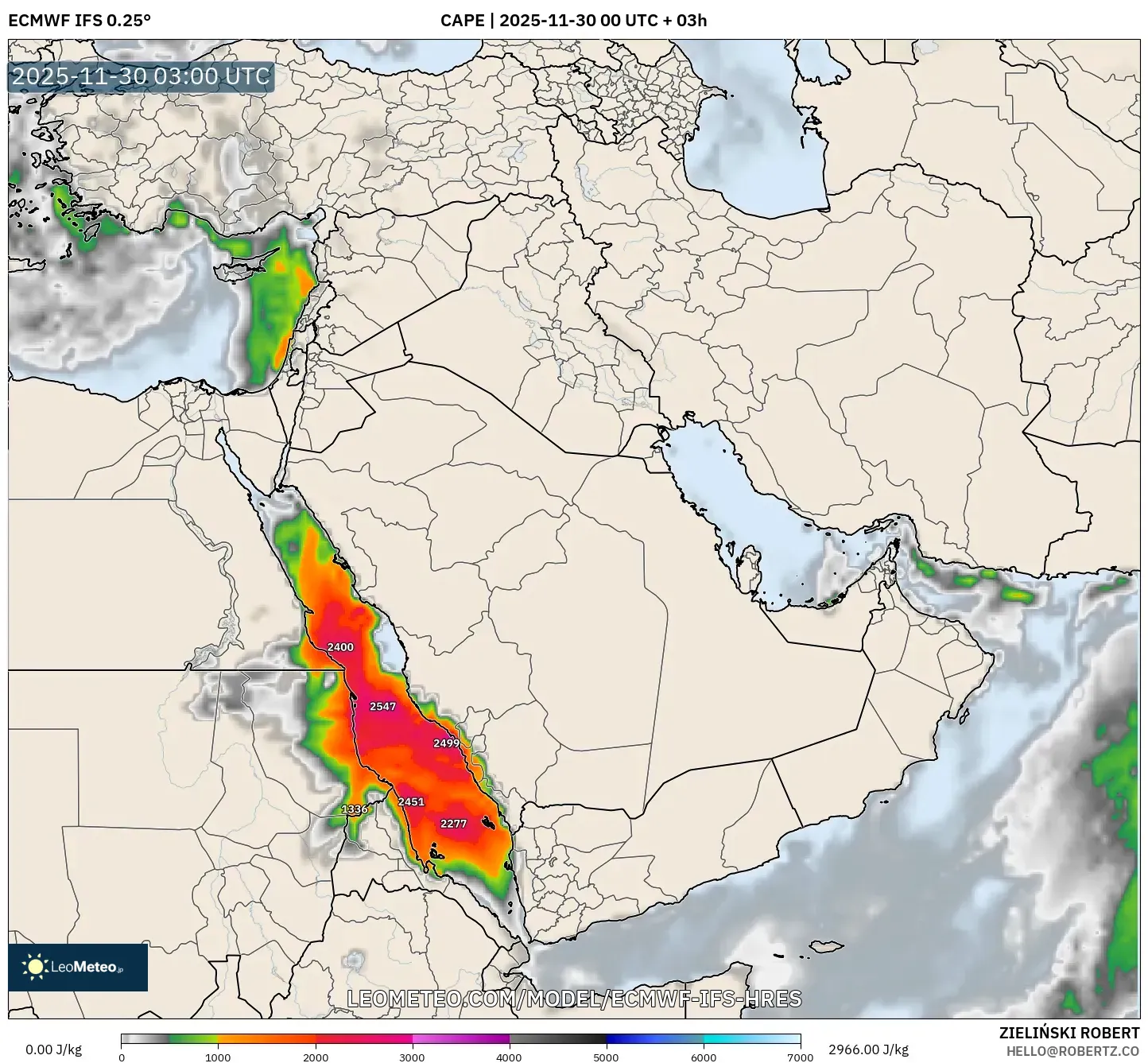 ECMWF IFS 0.25° model - Middle East, CAPE