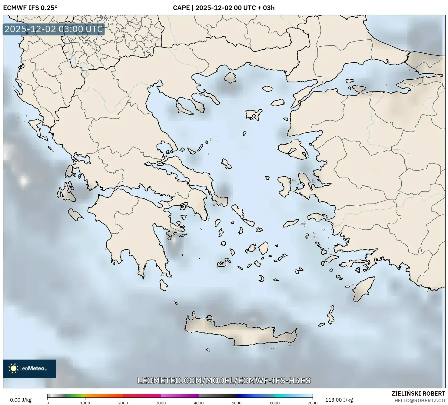 ECMWF IFS 0.25° model - Greece, CAPE
