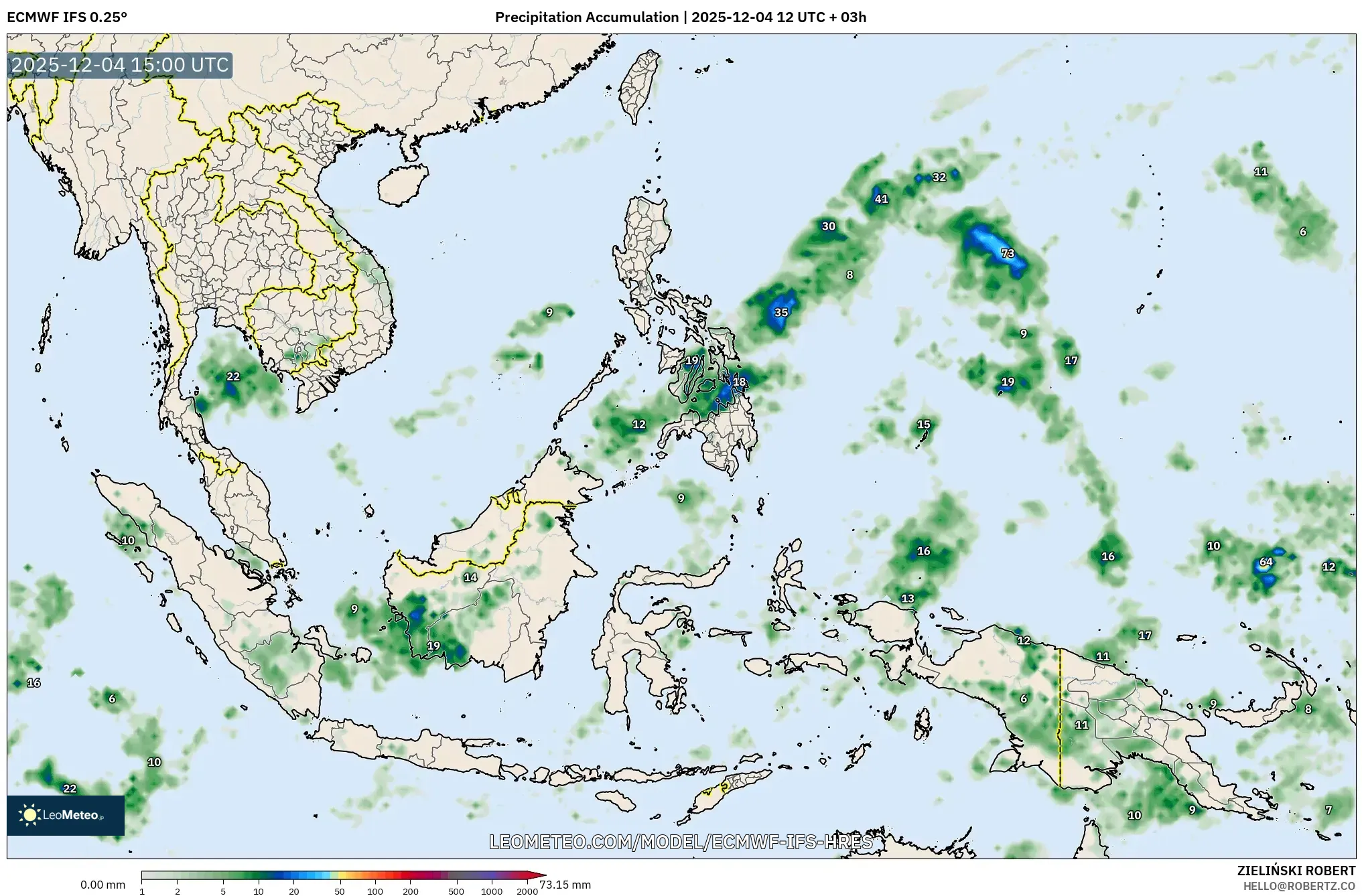 ECMWF IFS 0.25° model - South East Asia, Precipitation Accumulation