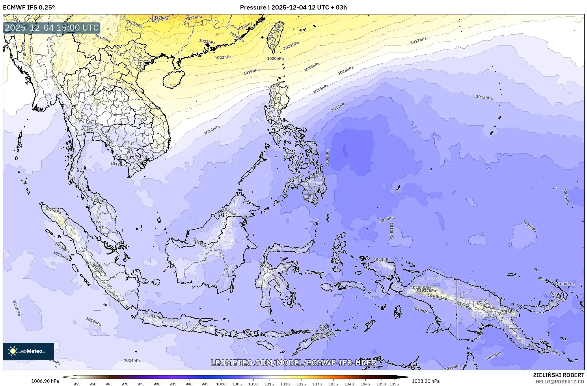 ECMWF IFS 0.25° model - South East Asia, Pressure