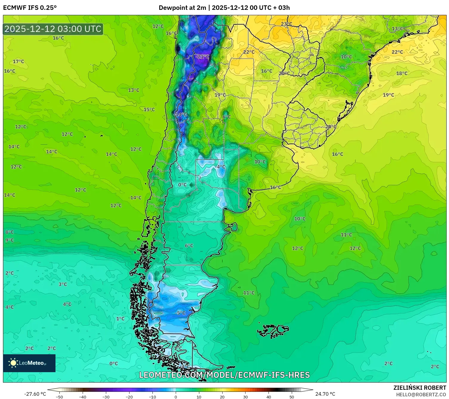 ECMWF IFS 0.25° model - Argentina, Takat Embun 2 m