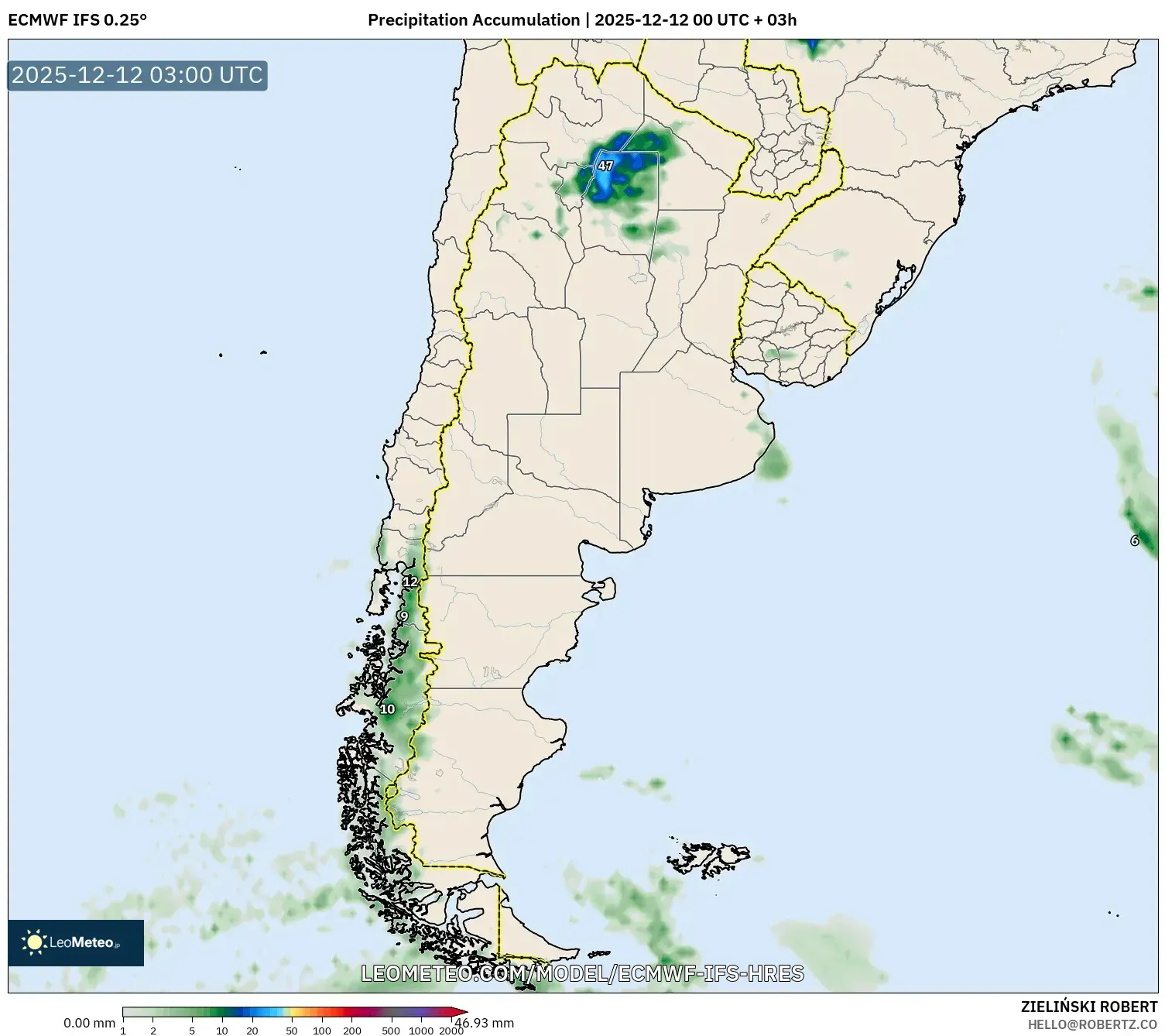 ECMWF IFS 0.25° model - Argentina, Pengumpulan Hujan