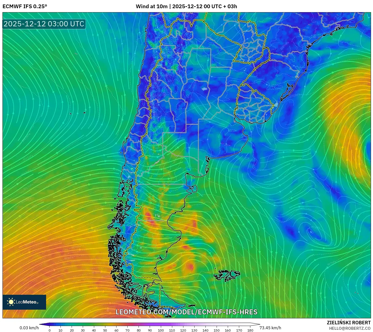 ECMWF IFS 0.25° model - Argentina, Angin 10 m