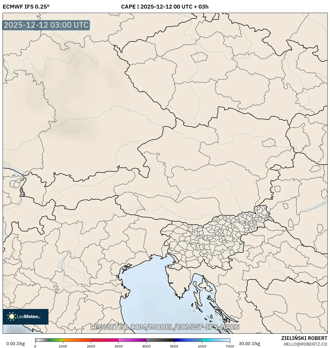 ECMWF IFS 0.25° model - Austria, CAPE