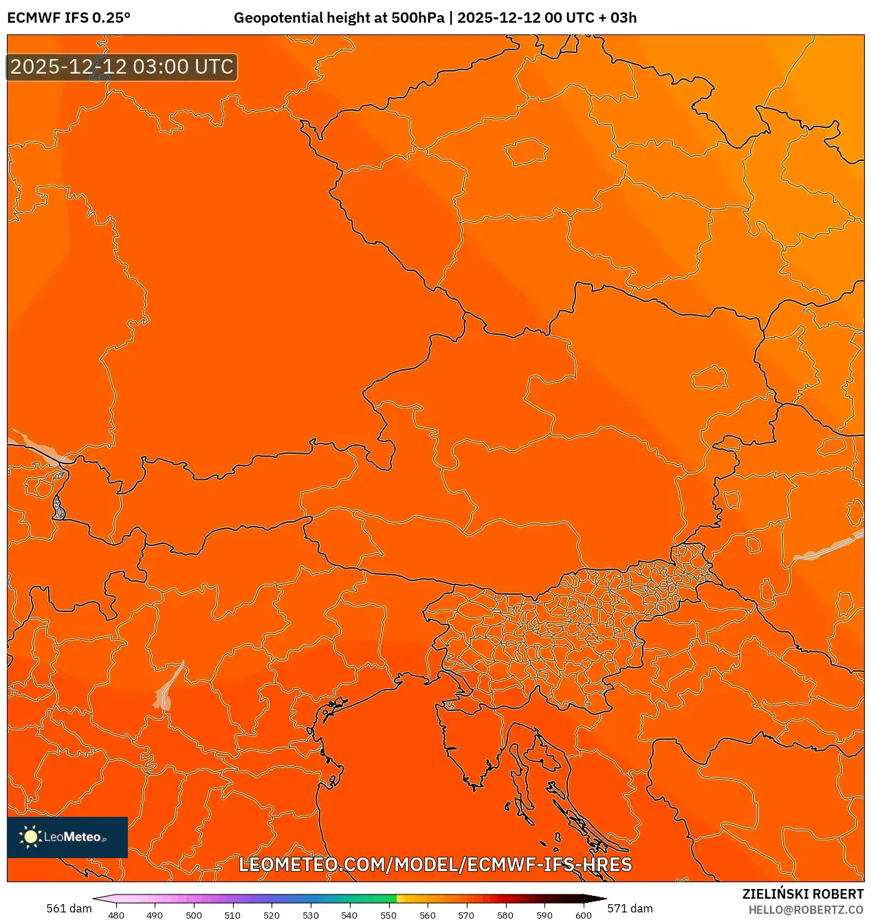 ECMWF IFS 0.25° model - Austria, Ketinggian geopotensial pada 500 hPa