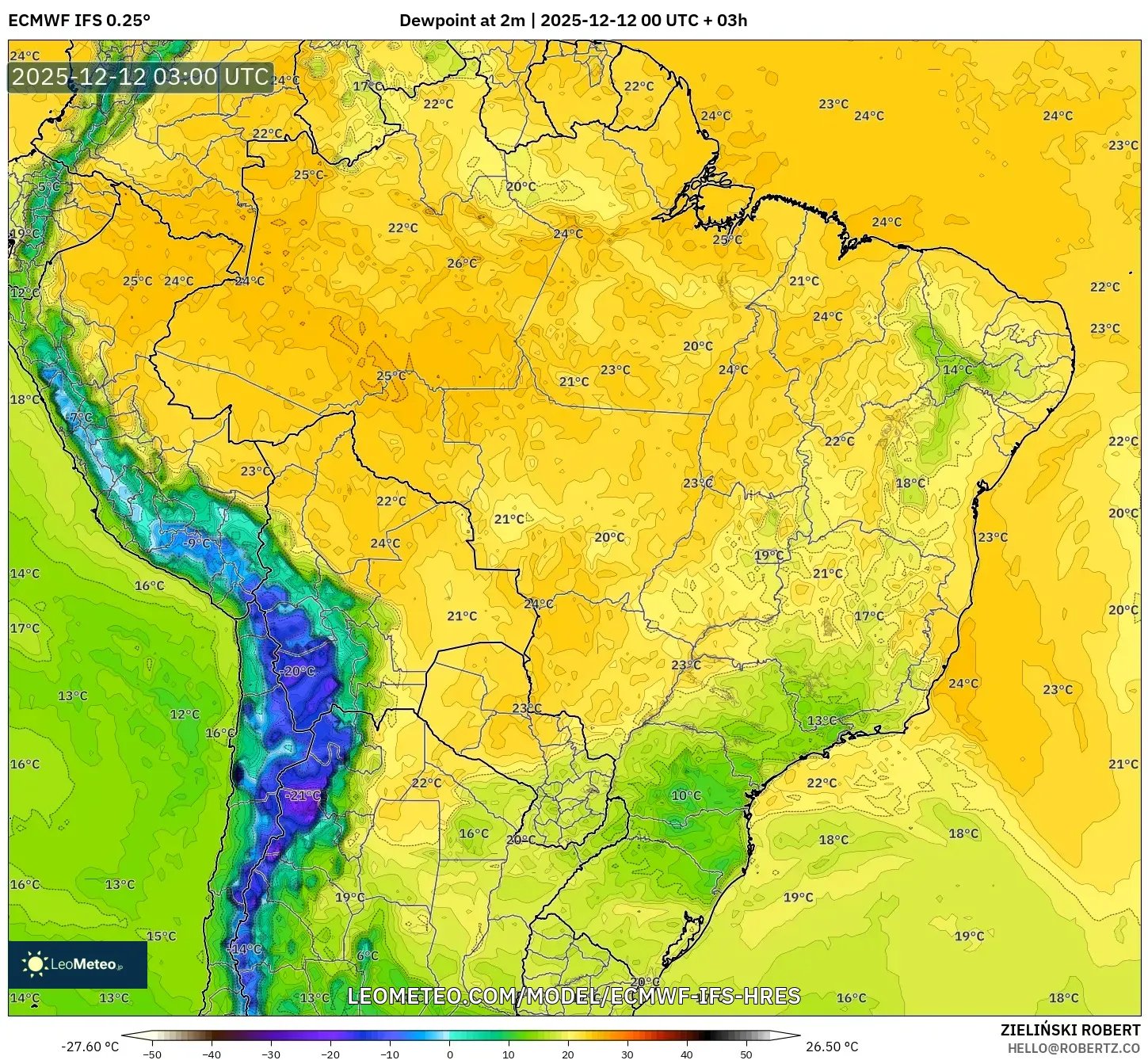 ECMWF IFS 0.25° model - Brazil, Takat Embun 2 m