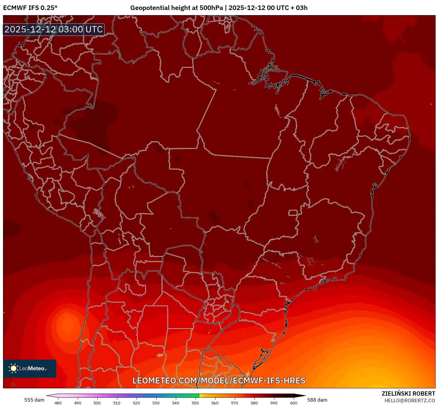 ECMWF IFS 0.25° model - Brazil, Ketinggian geopotensial pada 500 hPa