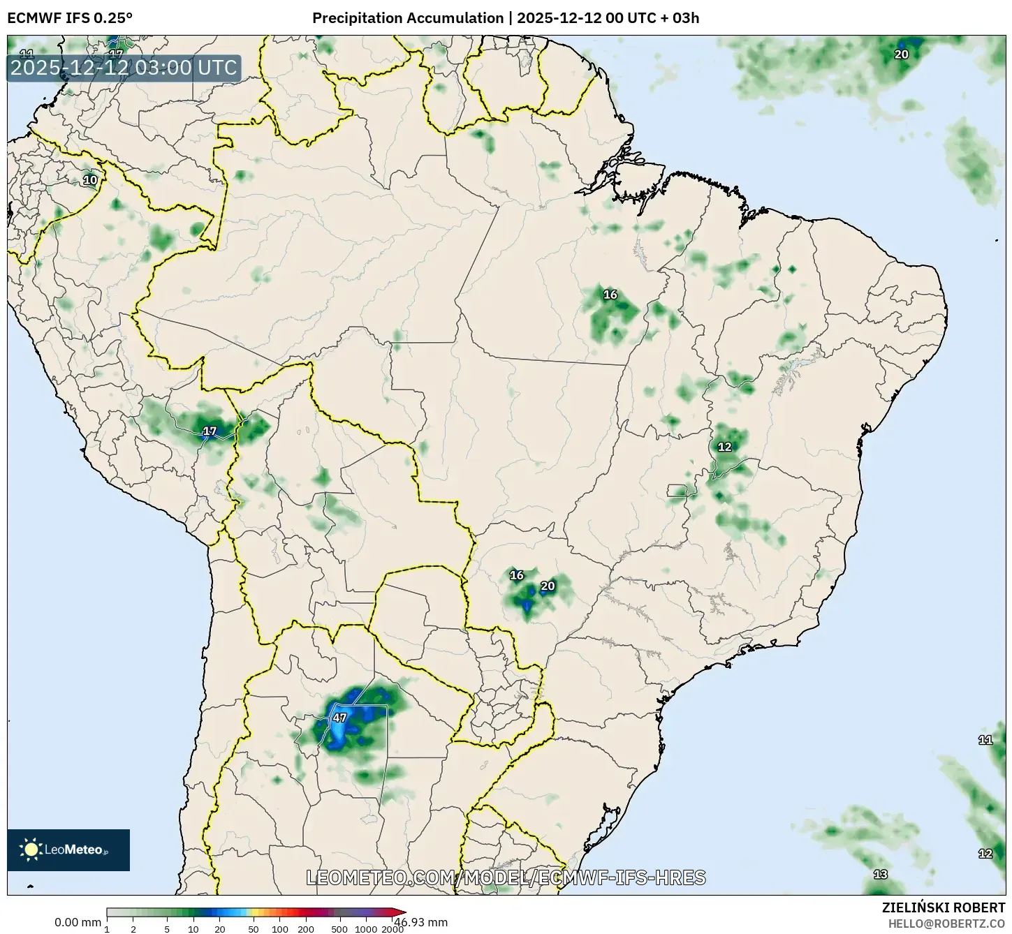 ECMWF IFS 0.25° model - Brazil, Pengumpulan Hujan