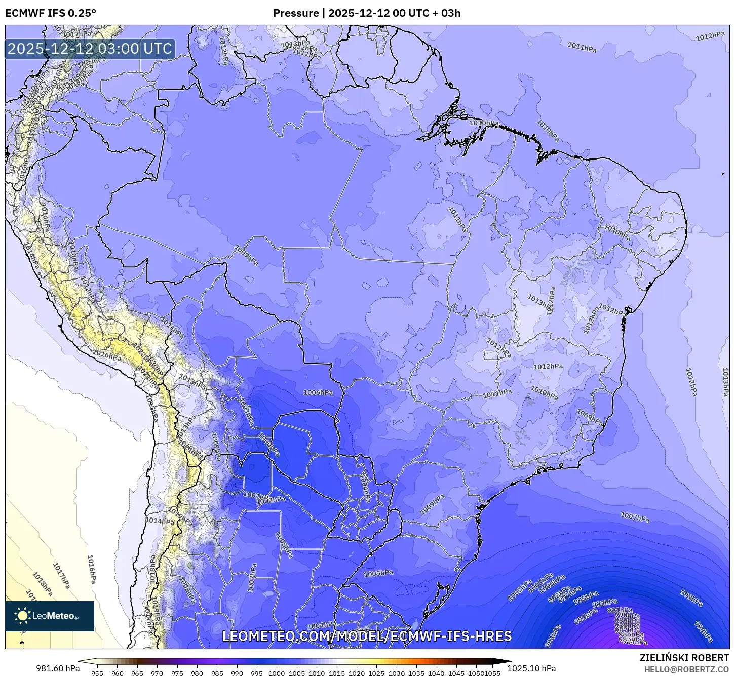 ECMWF IFS 0.25° model - Brazil, Tekanan
