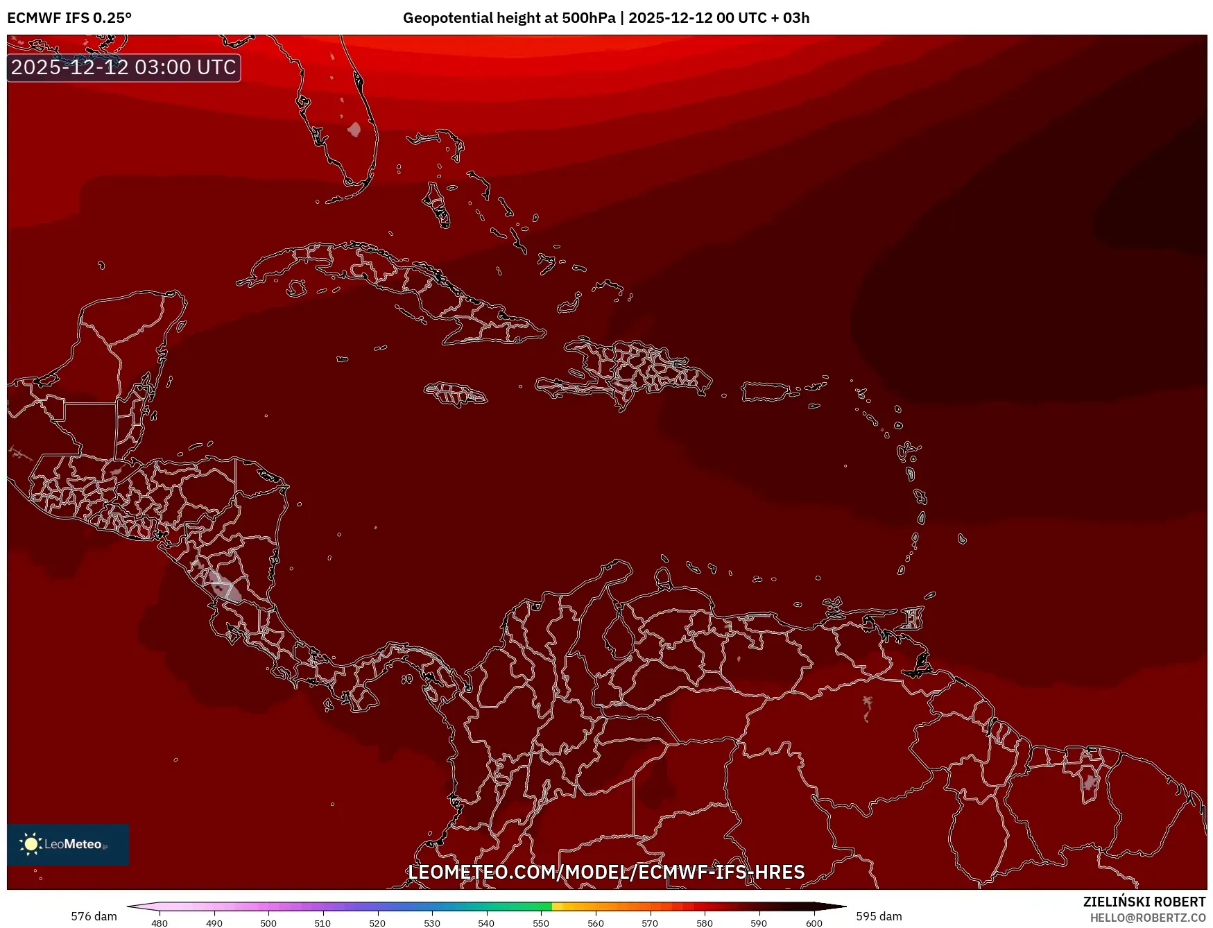 ECMWF IFS 0.25° model - Karibia, Ketinggian geopotensial pada 500 hPa