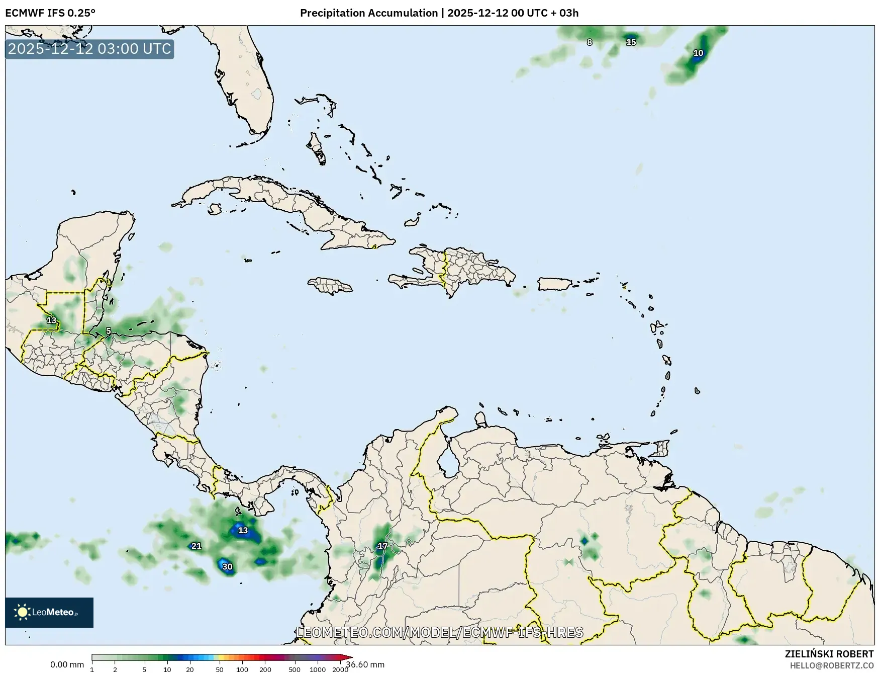 ECMWF IFS 0.25° model - Karibia, Pengumpulan Hujan