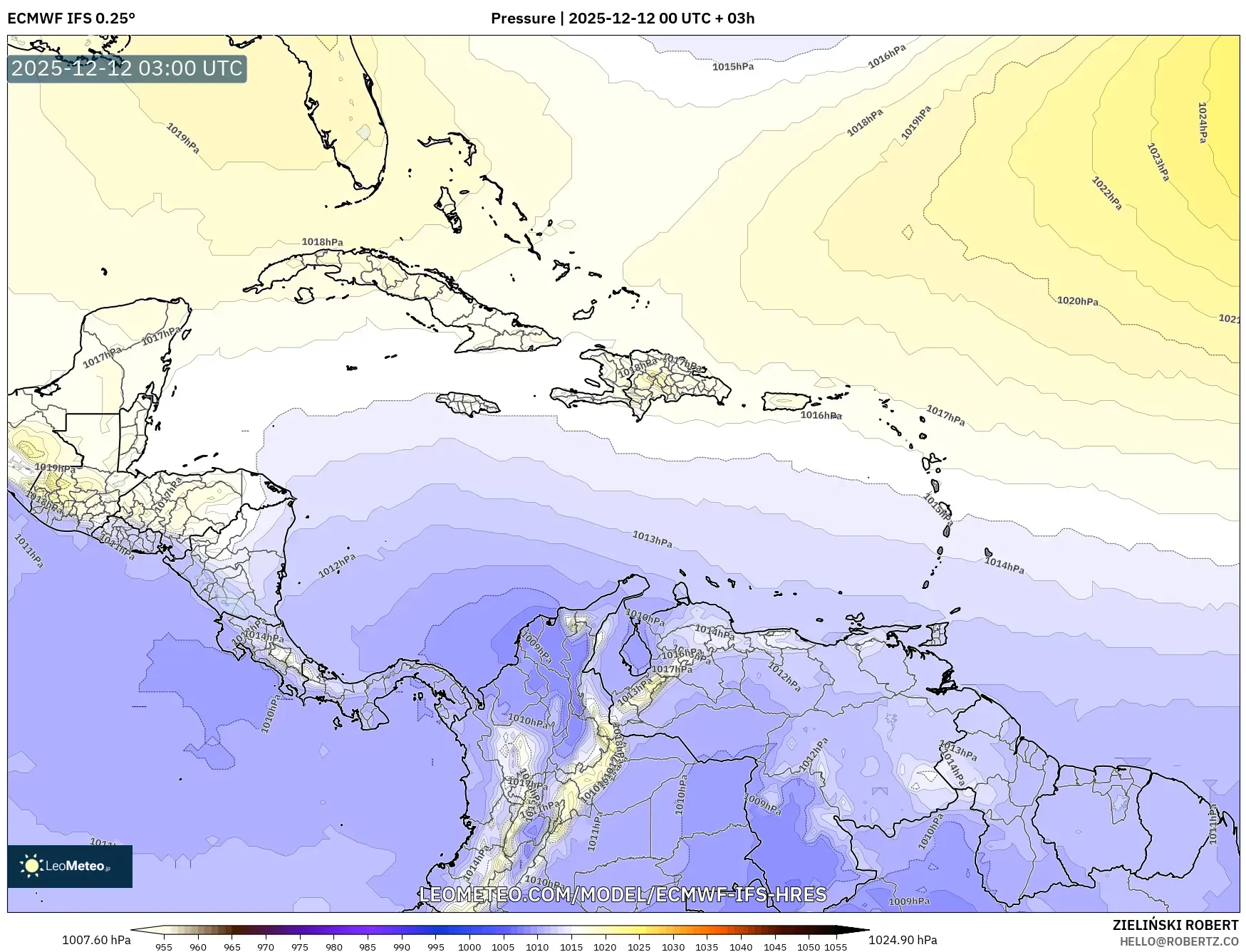 ECMWF IFS 0.25° model - Karibia, Tekanan