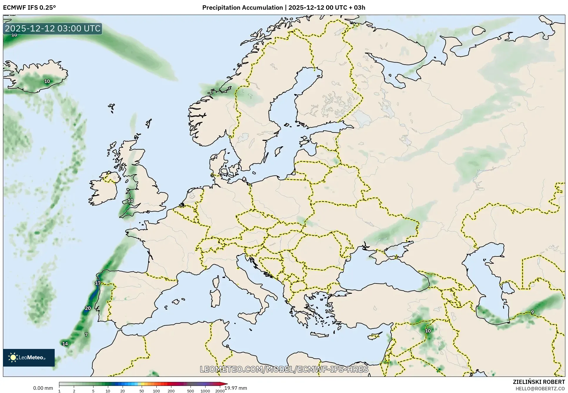 ECMWF IFS 0.25° model - Eropah, Pengumpulan Hujan