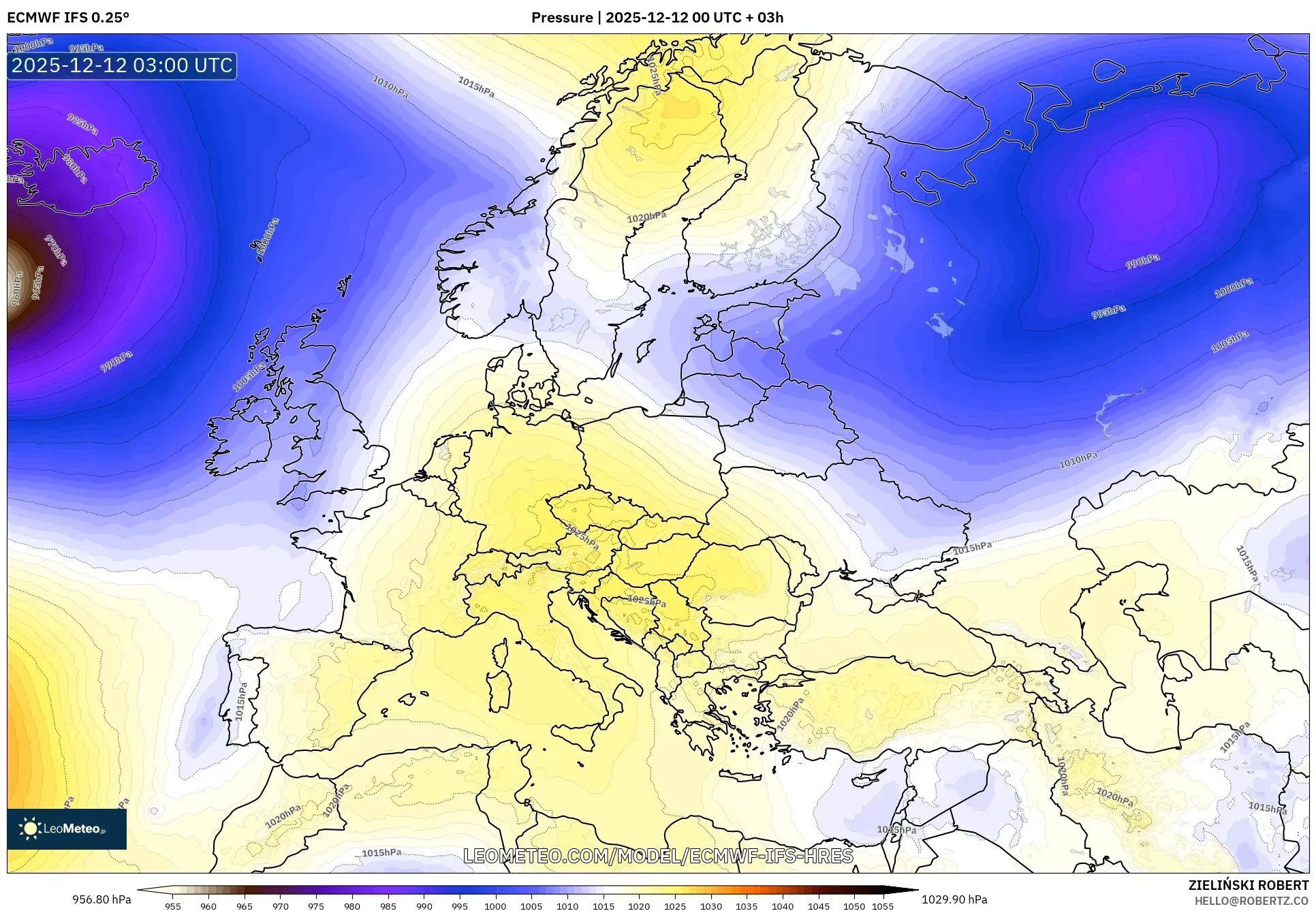 ECMWF IFS 0.25° model - Eropah, Tekanan