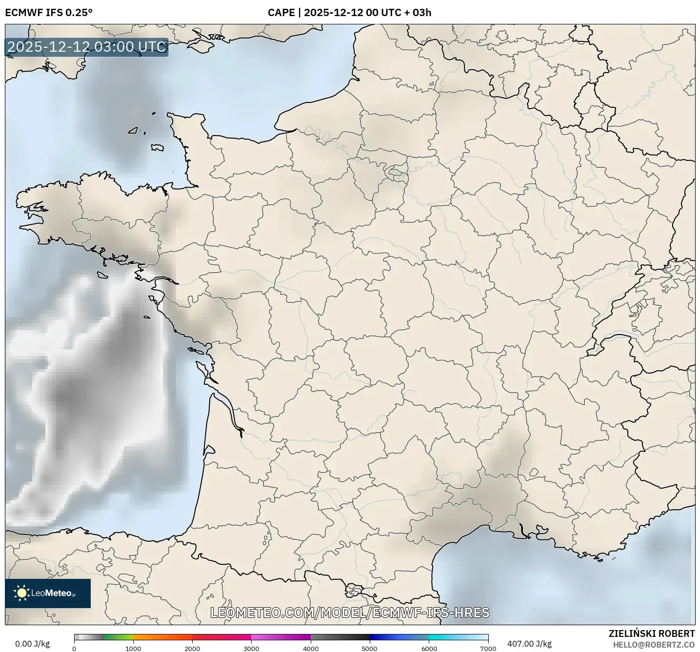 ECMWF IFS 0.25° model - Perancis, CAPE