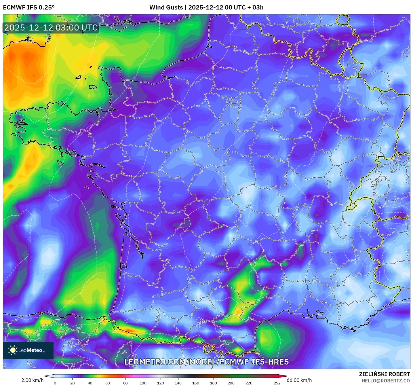 ECMWF IFS 0.25° model - Perancis, Hembusan Angin