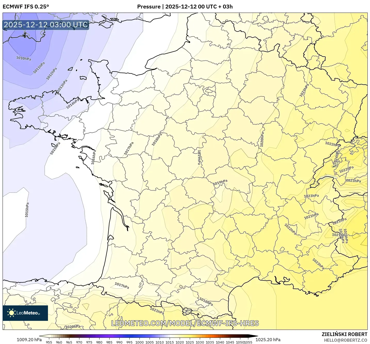 ECMWF IFS 0.25° model - Perancis, Tekanan
