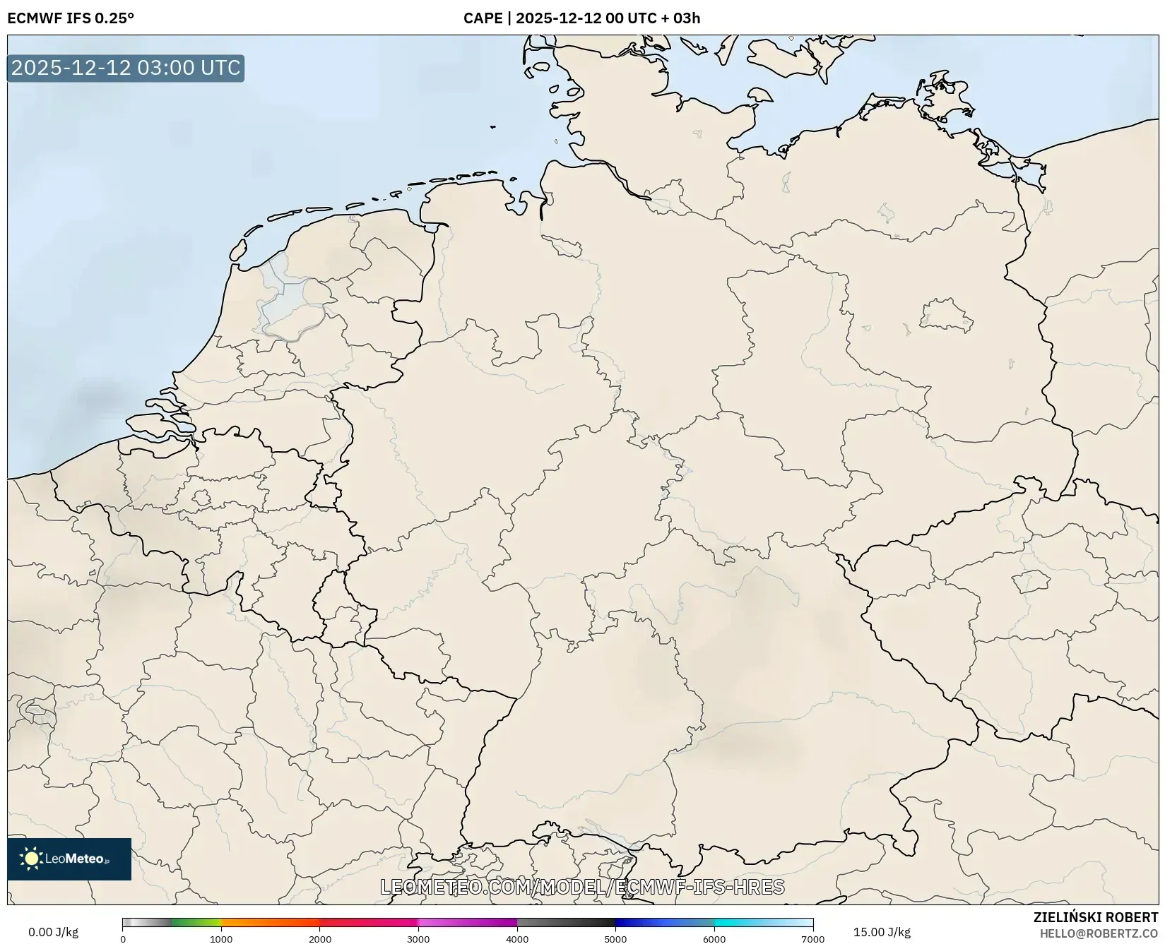ECMWF IFS 0.25° model - Jerman, CAPE
