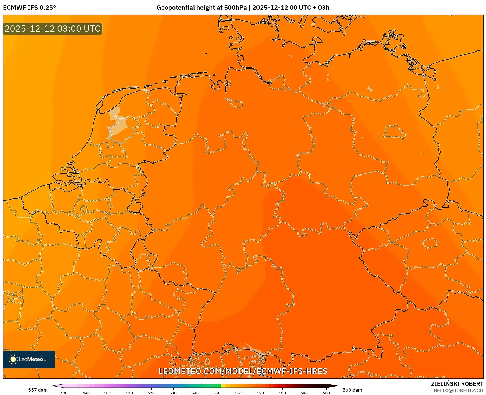 ECMWF IFS 0.25° model - Jerman, Ketinggian geopotensial pada 500 hPa