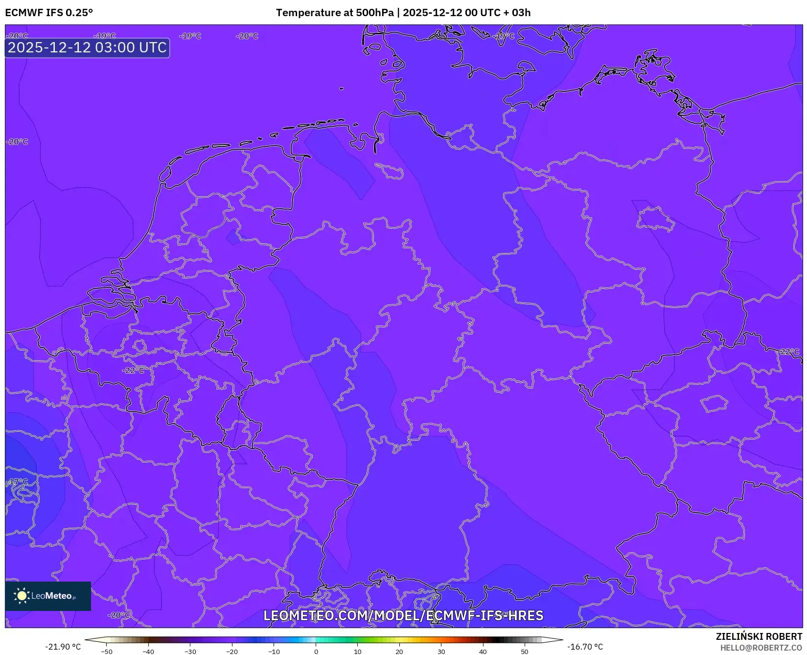 ECMWF IFS 0.25° model - Jerman, Suhu 500 hPa