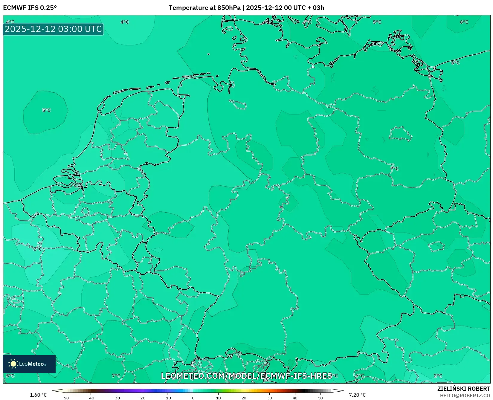 ECMWF IFS 0.25° model - Jerman, Suhu 850 hPa