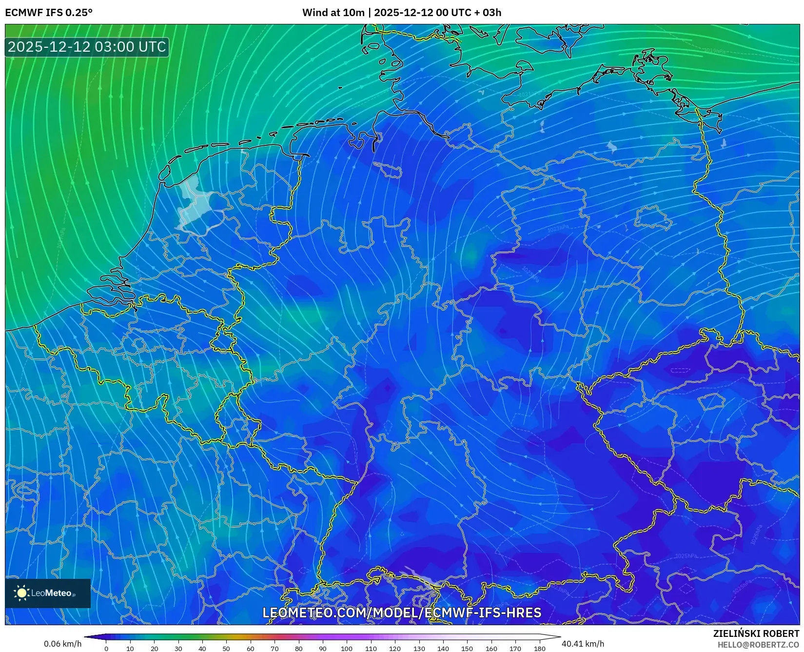 ECMWF IFS 0.25° model - Jerman, Angin 10 m