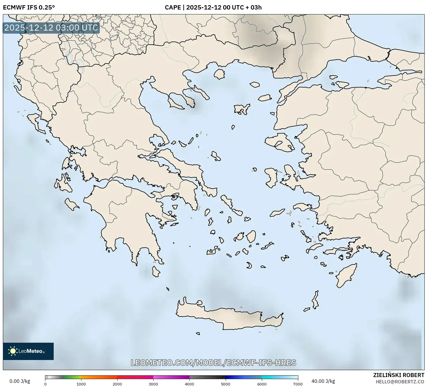ECMWF IFS 0.25° model - Yunani, CAPE
