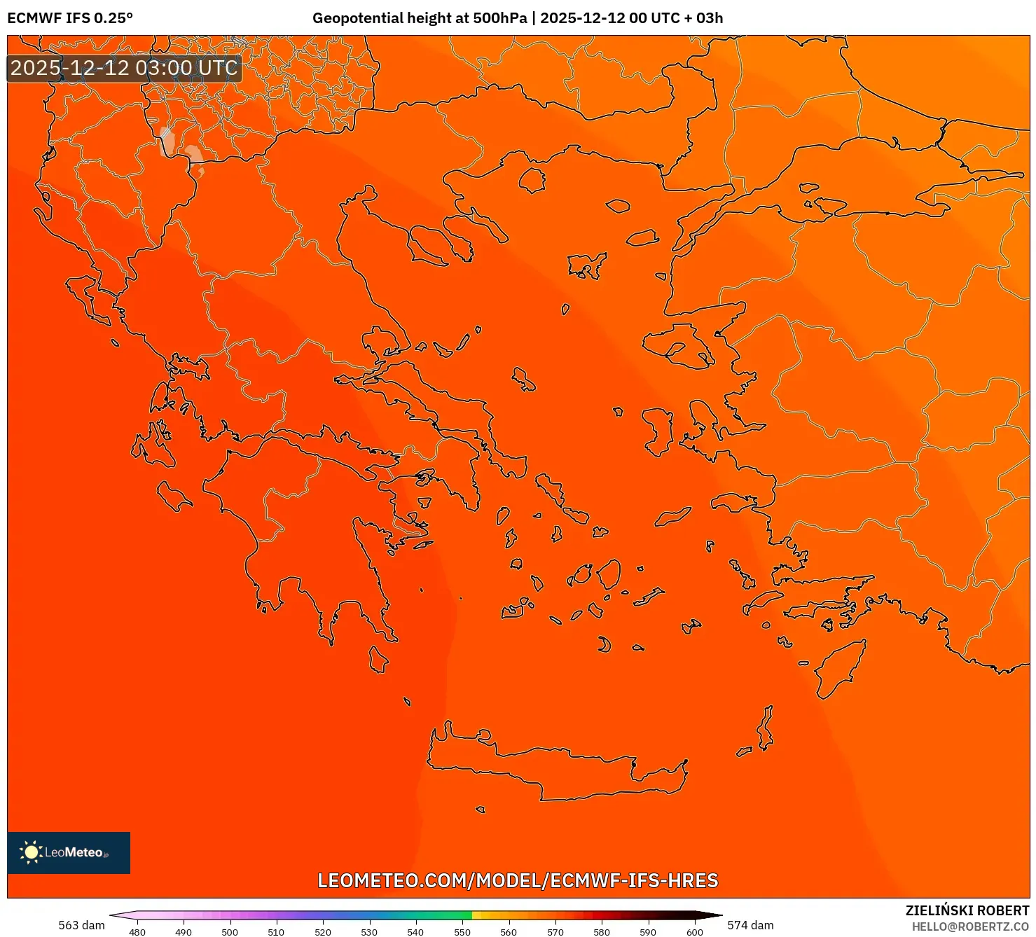 ECMWF IFS 0.25° model - Yunani, Ketinggian geopotensial pada 500 hPa