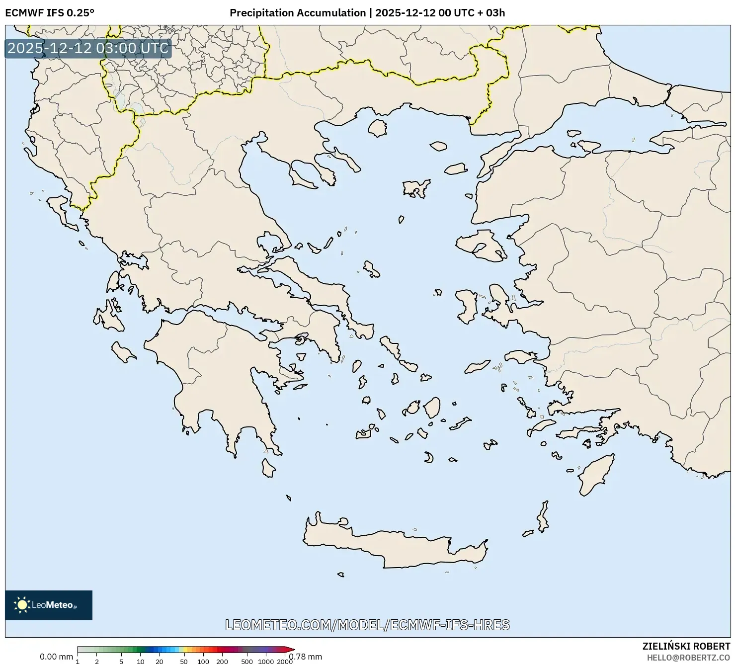 ECMWF IFS 0.25° model - Yunani, Pengumpulan Hujan