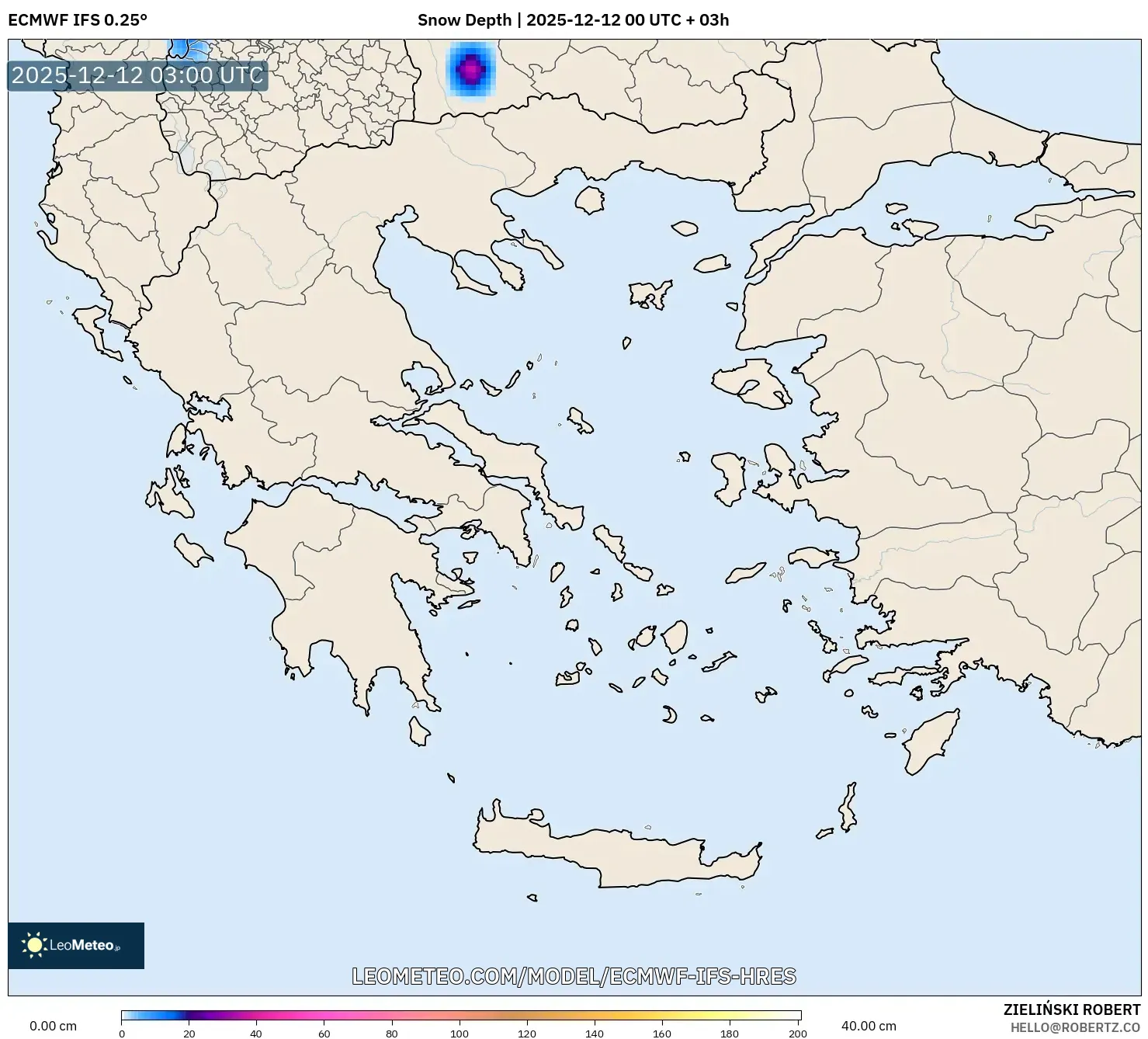 ECMWF IFS 0.25° model - Yunani, Ketebalan Salji