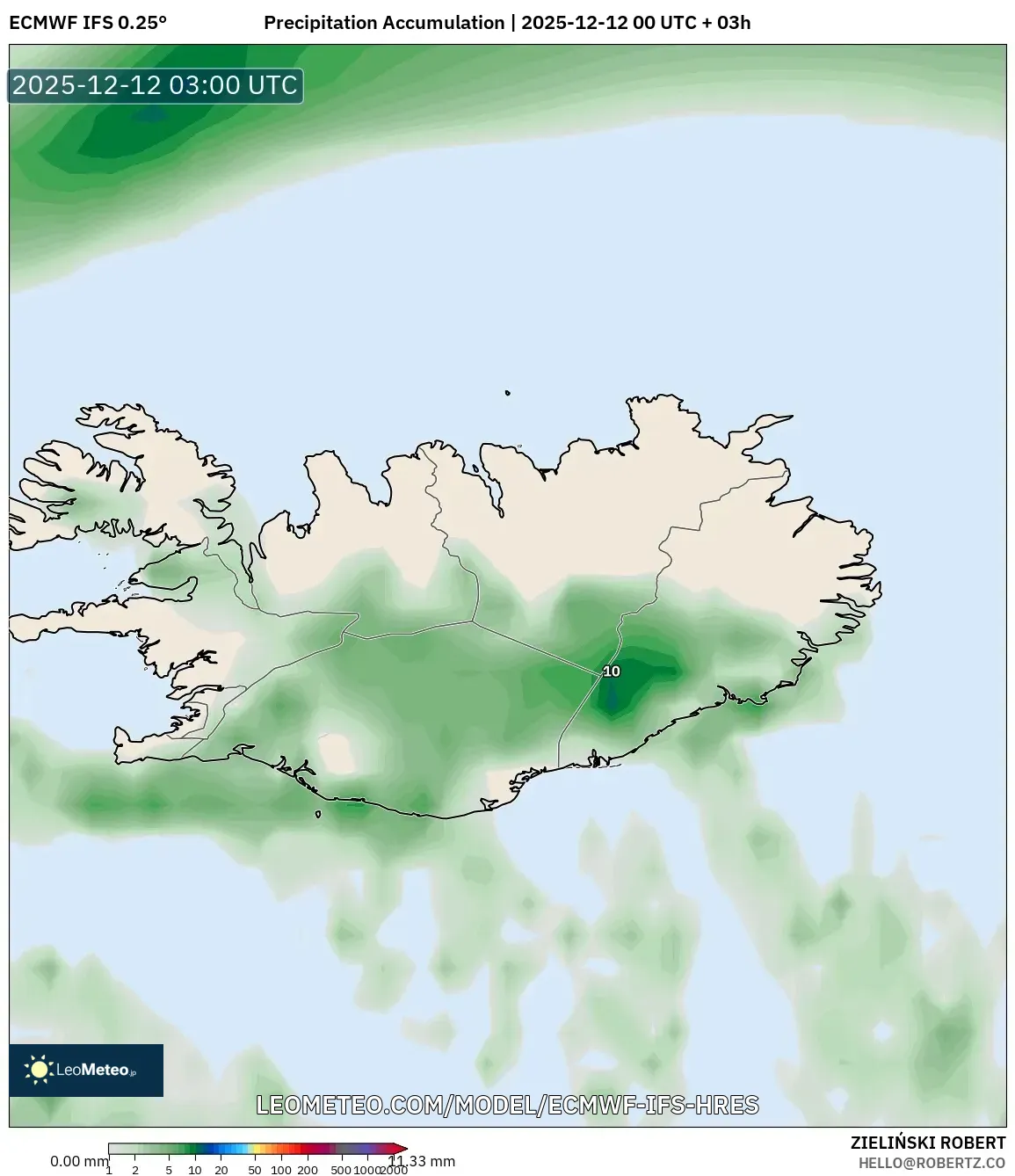 ECMWF IFS 0.25° model - Iceland, Pengumpulan Hujan
