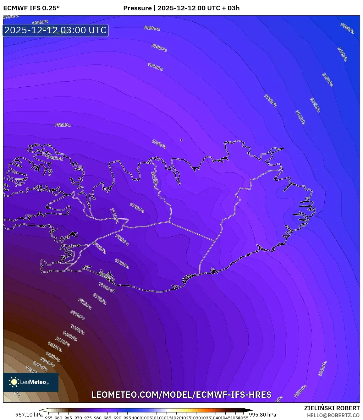 ECMWF IFS 0.25° model - Iceland, Tekanan