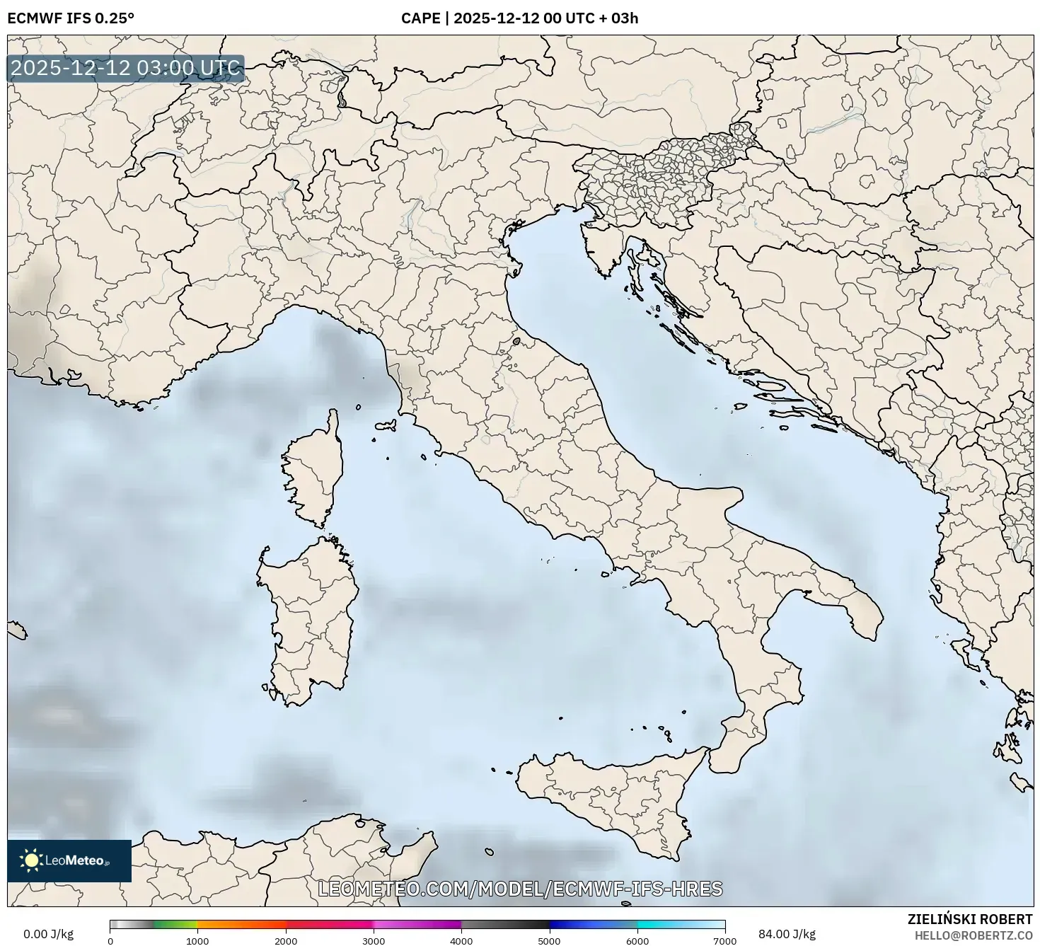 ECMWF IFS 0.25° model - Itali, CAPE