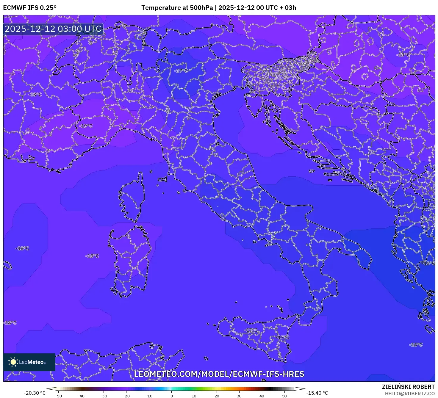 ECMWF IFS 0.25° model - Itali, Suhu 500 hPa