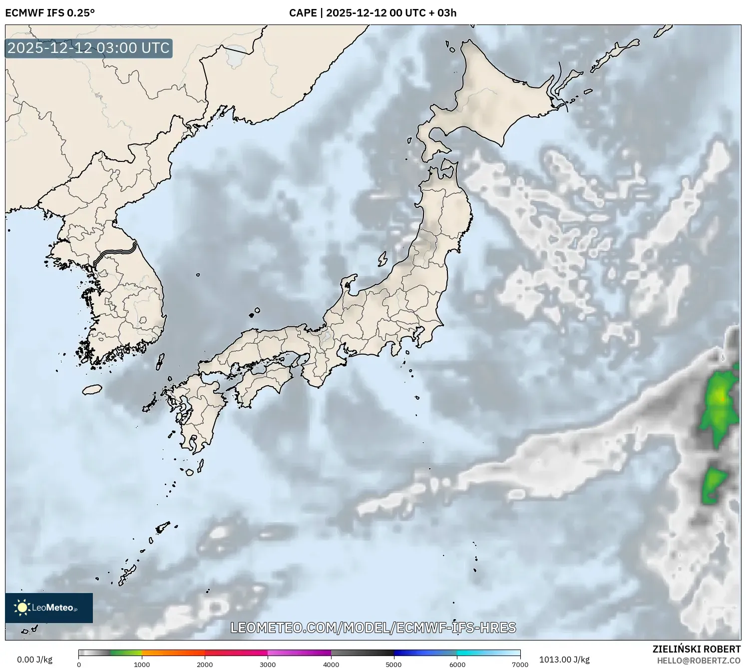 ECMWF IFS 0.25° model - Jepun, CAPE