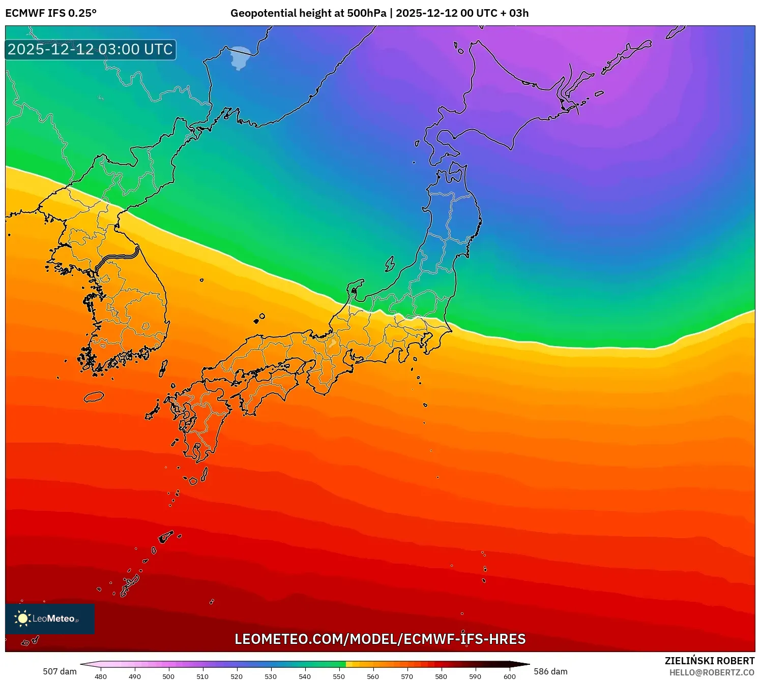 ECMWF IFS 0.25° model - Jepun, Ketinggian geopotensial pada 500 hPa