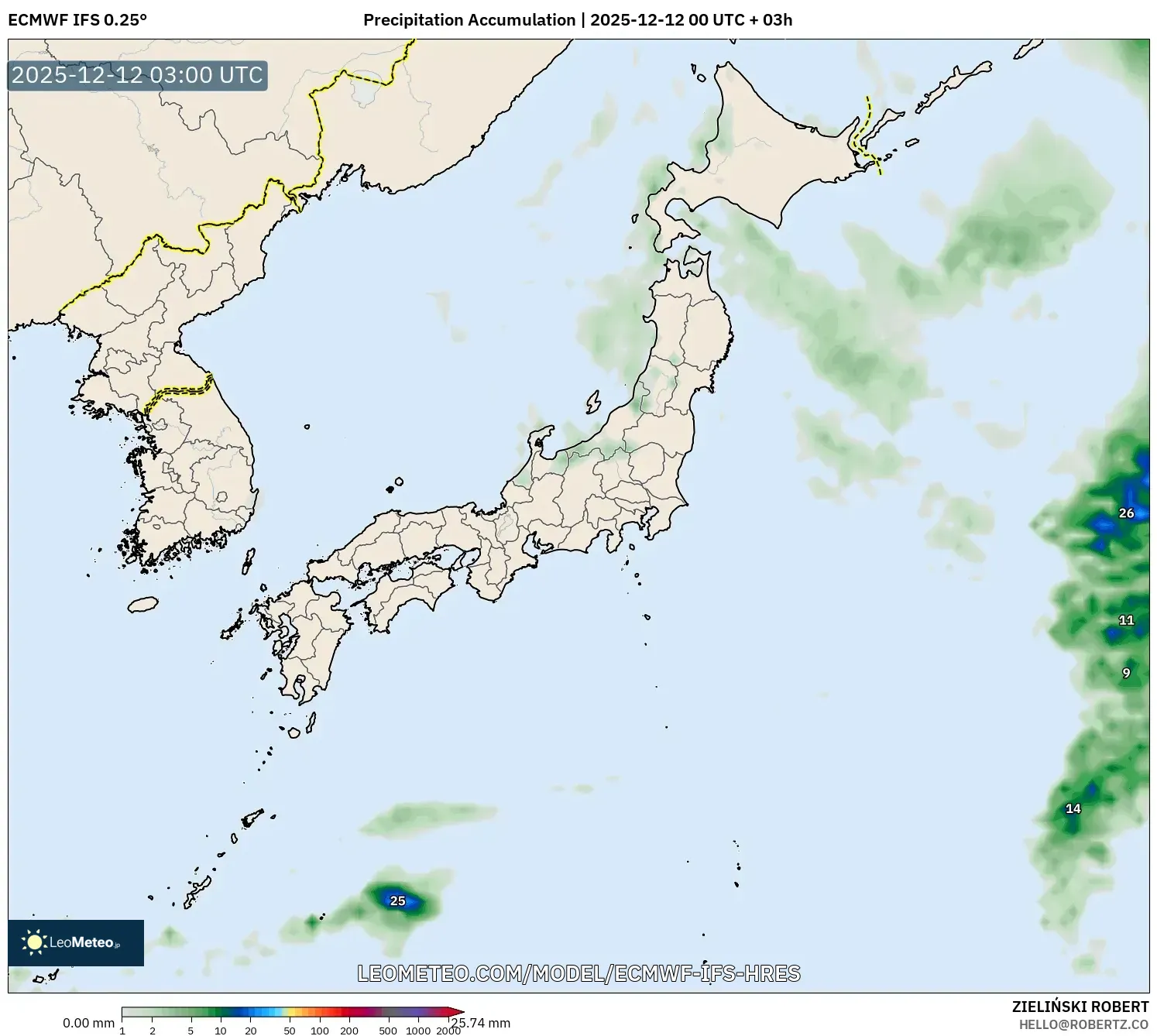 ECMWF IFS 0.25° model - Jepun, Pengumpulan Hujan