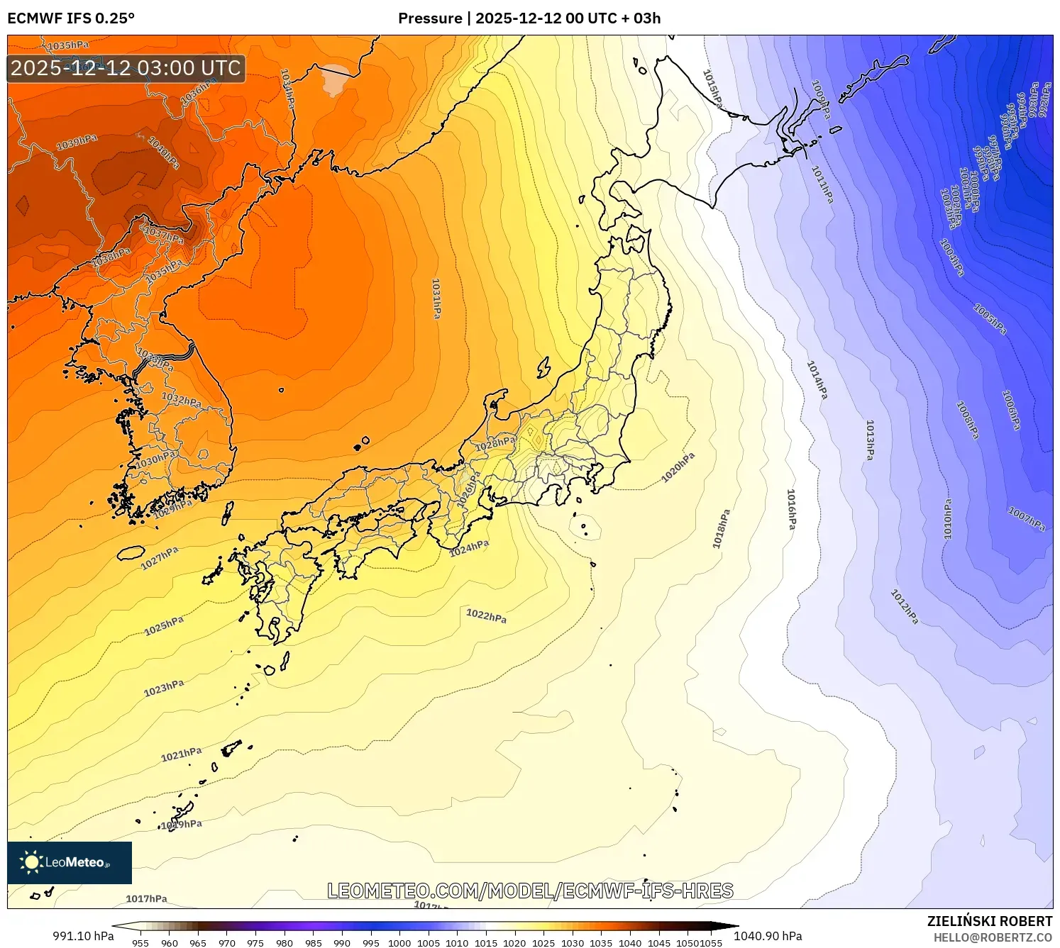 ECMWF IFS 0.25° model - Jepun, Tekanan