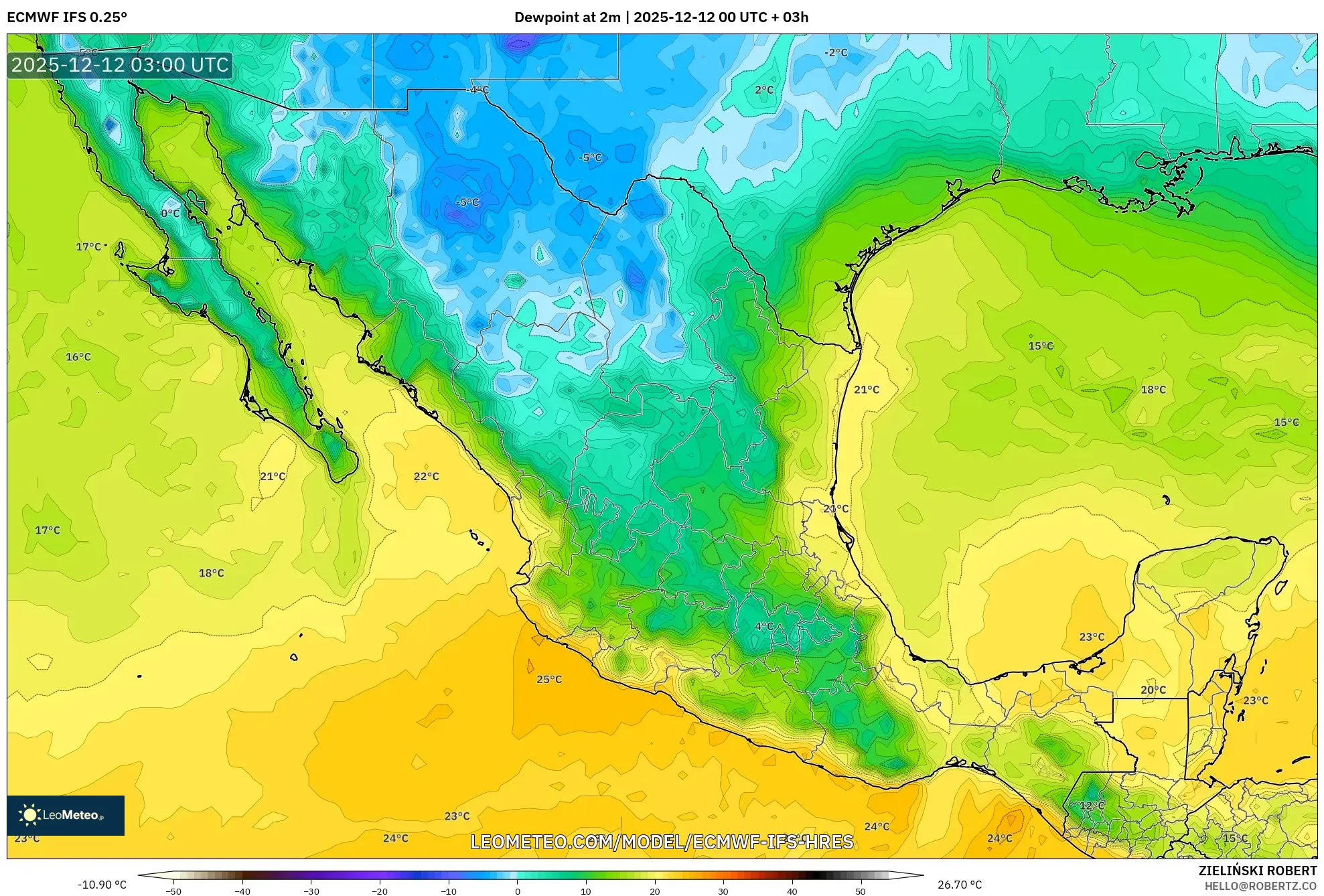 ECMWF IFS 0.25° model - Mexico, Takat Embun 2 m