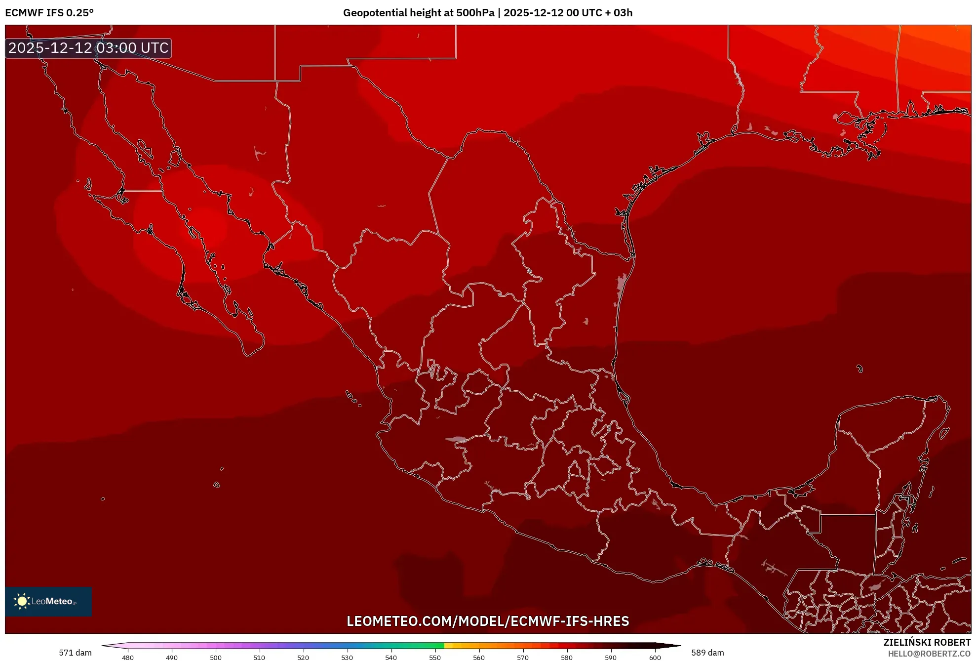 ECMWF IFS 0.25° model - Mexico, Ketinggian geopotensial pada 500 hPa