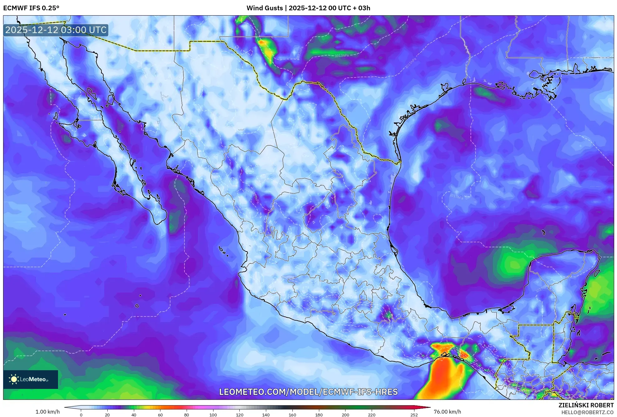 ECMWF IFS 0.25° model - Mexico, Hembusan Angin