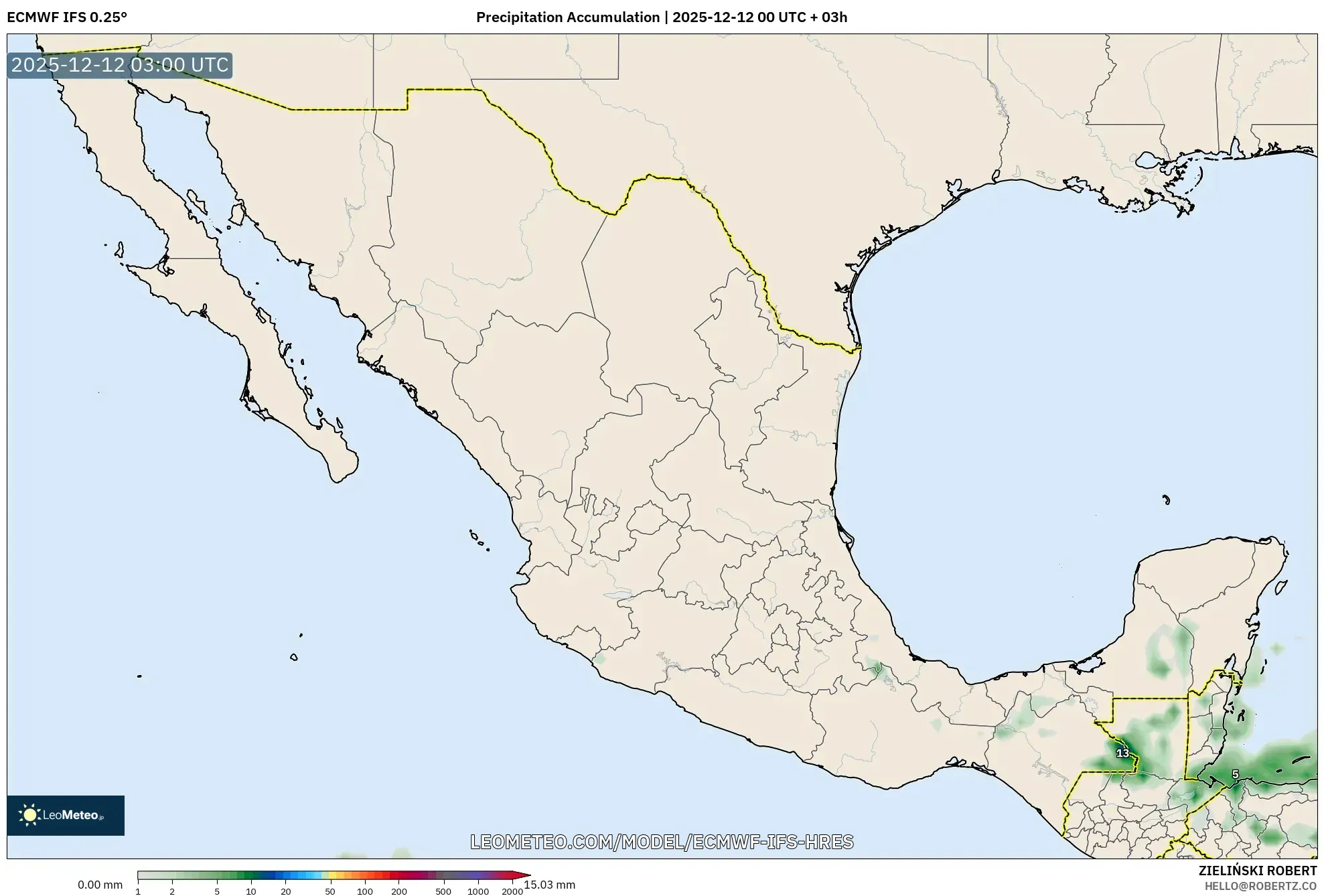 ECMWF IFS 0.25° model - Mexico, Pengumpulan Hujan