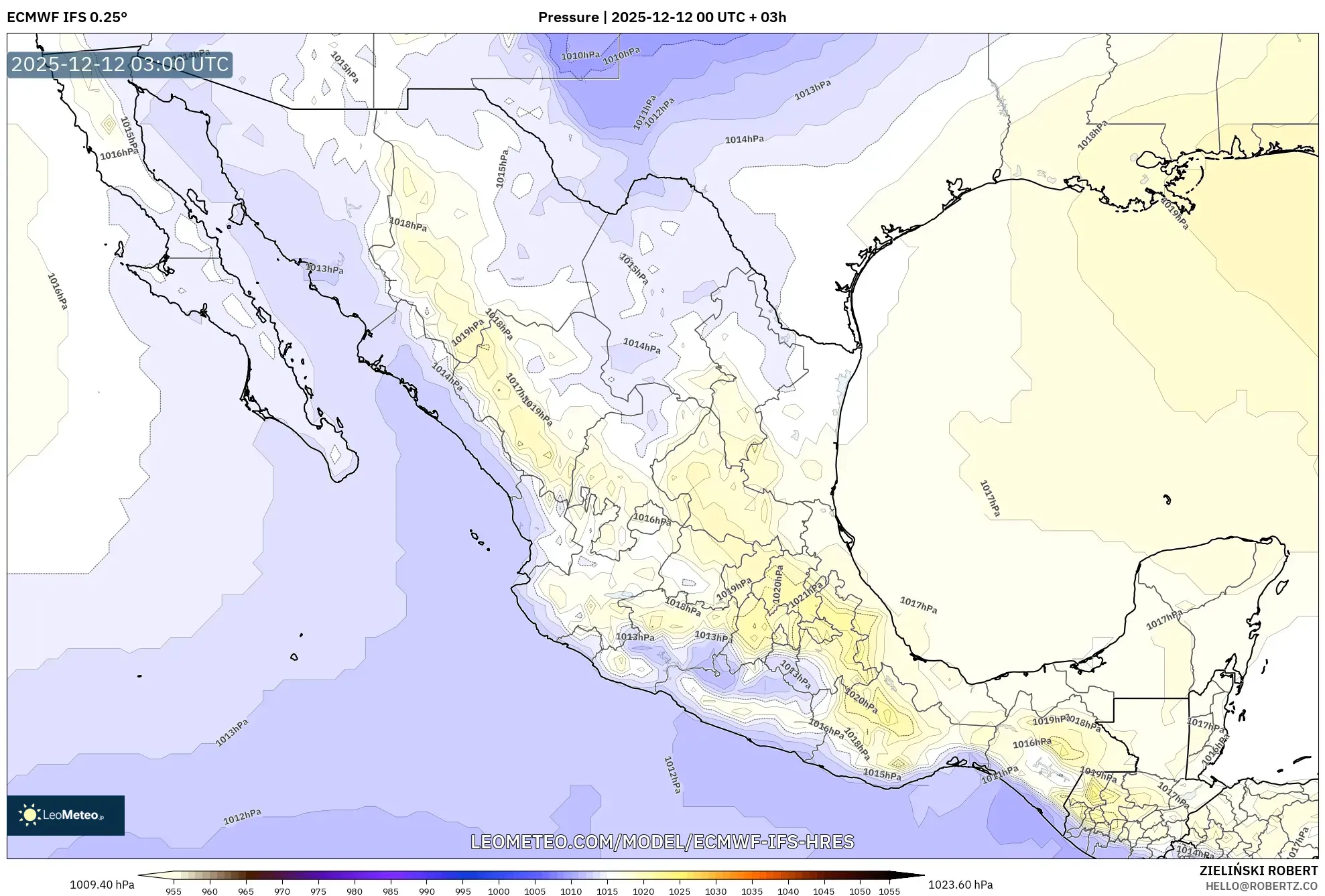 ECMWF IFS 0.25° model - Mexico, Tekanan