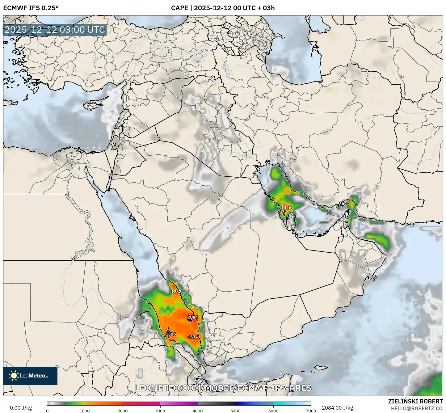 ECMWF IFS 0.25° model - Timur Tengah, CAPE