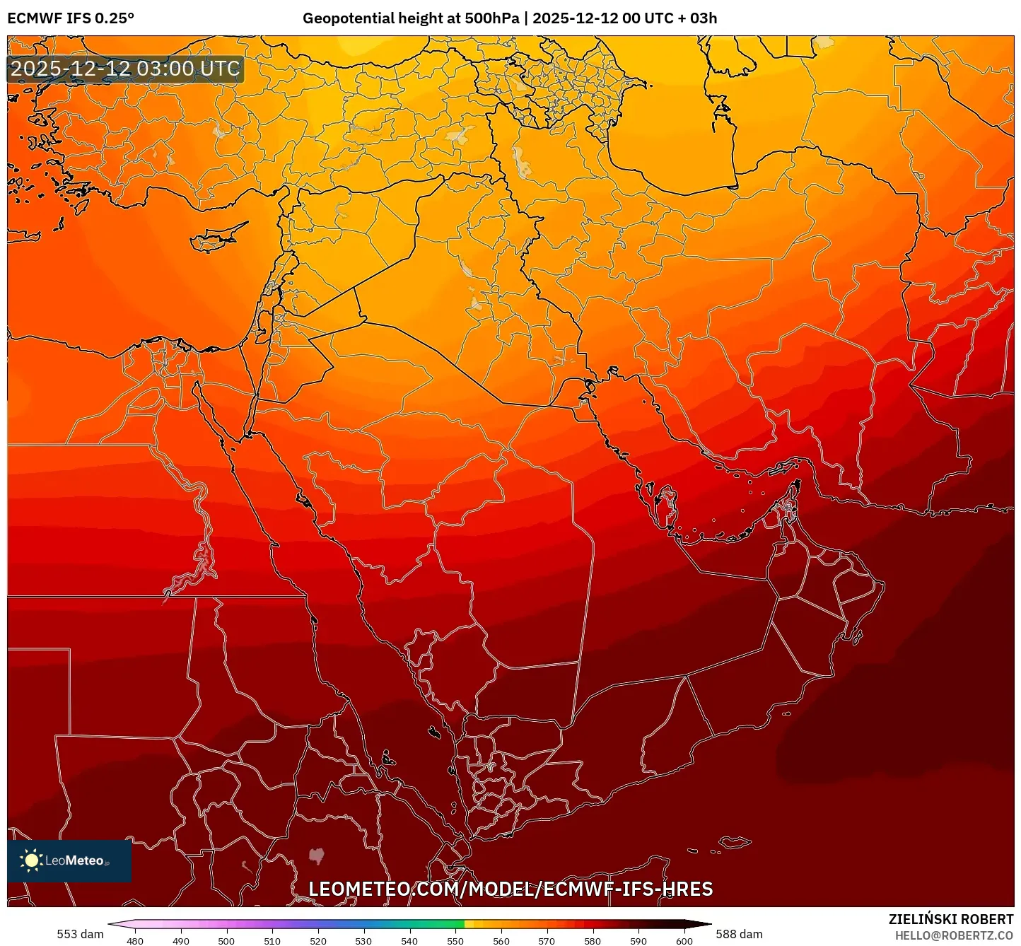 ECMWF IFS 0.25° model - Timur Tengah, Ketinggian geopotensial pada 500 hPa