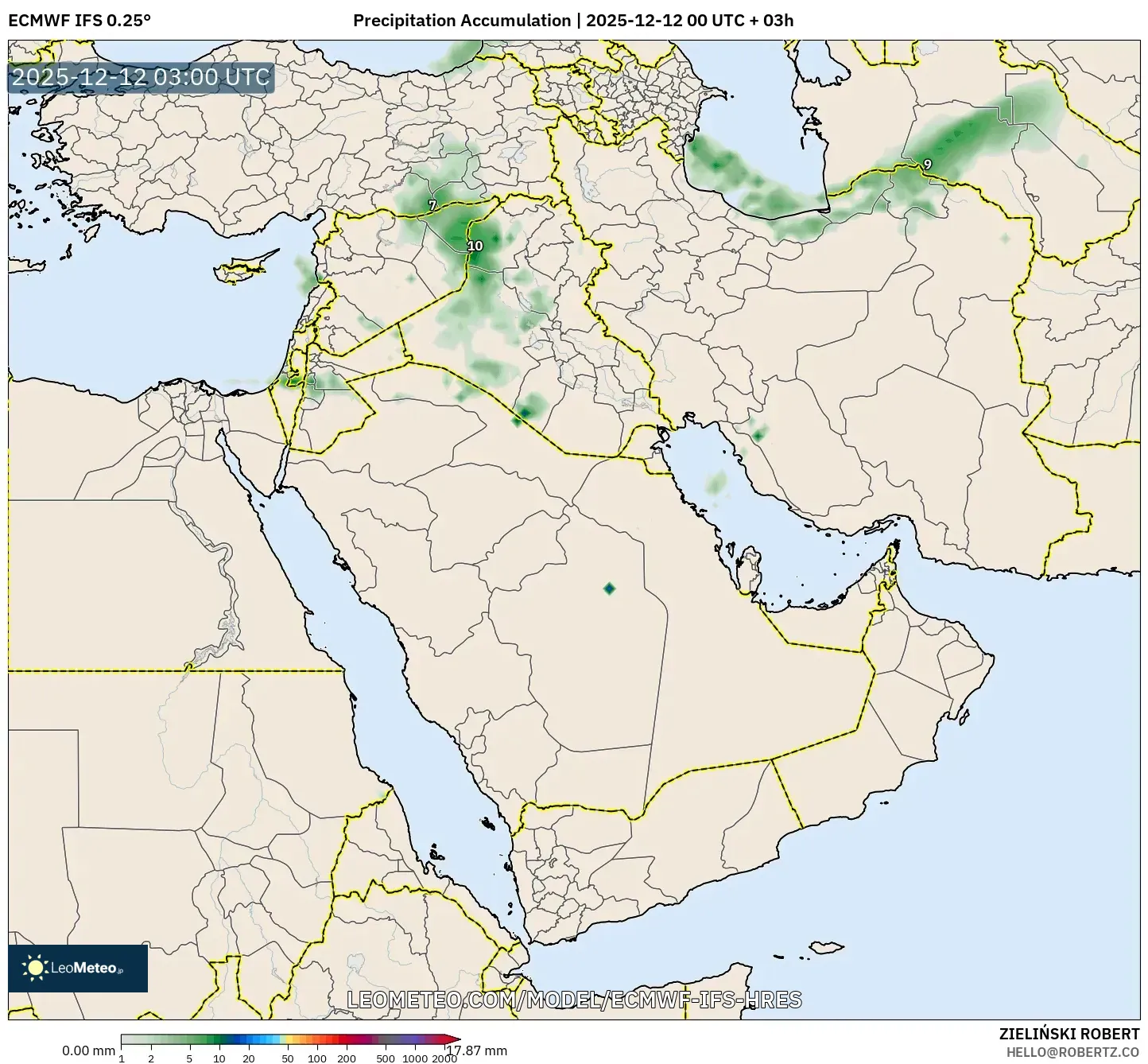 ECMWF IFS 0.25° model - Timur Tengah, Pengumpulan Hujan